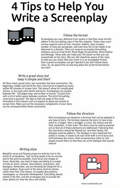 the four tips to help you write a screenplay in 4 easy steps, including an info sheet