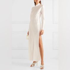 Nwt. 100% Silk. Two Side Slits. Back Zipper Closure. Color Is More Ivory Than White. Fitted Midi Dress With Side Slits For Wedding, Elegant White Maxi Dress For Dinner, Chic Maxi Dress With Side Slits For Wedding, Chic Wedding Maxi Dress With Side Slits, Chic Wedding Midi Dress With Side Slits, Sleek White Midi Dress, Sleek White Midi Dress For Party, Silk Wedding Dress With Side Slits, Elegant Maxi Dress With Split Hem For Evening