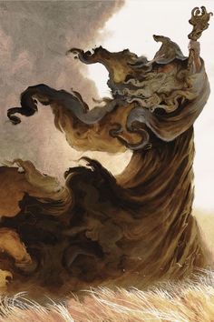 an artistic painting of a woman with her hair blowing in the wind