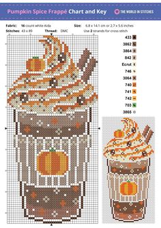 a cross stitch pattern for pumpkin spice cupcake and key