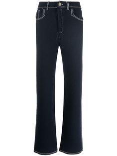 Modern Denim Pants With Contrast Stitching For Work, Blue Wide-leg Bottoms With Contrast Stitching, Blue Wide Leg Bottoms With Contrast Stitching, Blue Wide-leg Pants With Contrast Stitching, Blue Wide Leg Pants With Contrast Stitching, Modern Wide Leg Pants With Contrast Stitching, Denim Blue Wide Leg Pants With Seam Detailing, Classic Straight Leg Pants With Contrast Stitching, Blue Work Pants With Contrast Stitching