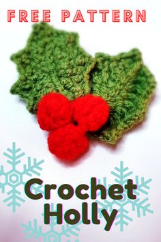 a crochet holly ornament with red berries on it and the text free pattern