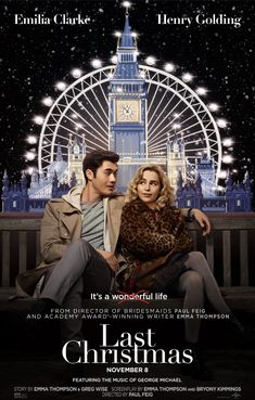 the movie poster for last christmas starring actors in front of a ferris wheel at night