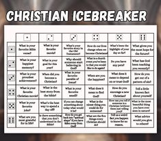 a game board with the words christian icebreaker