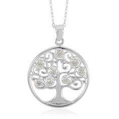 Simulated Diamond Tree Pendant & Necklace In 925 Sterling Silver 18 Inch Set In Stamped 925 Sterling Silver Round Simulated Diamonds Add Diamond Like Fire & Brilliance Tarnish Resistant & Hypoallergenic Metal Scrollwork Adds Artistic Touch White Sterling Silver Necklaces Stamped 925, White 925 Stamped Round Pendant Jewelry, White Round Pendant Jewelry Stamped 925, Sterling Silver White Birthstone Jewelry, White Sterling Silver Jewelry With Birthstone, White Sterling Silver Birthstone Necklace, Pura Vida Necklace, Drop Pendant Necklace, Bird Pendant