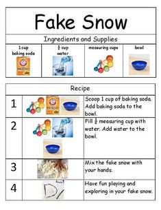 an activity sheet with instructions to make fake snow for the winter holidays and christmas time