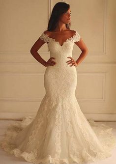 Mermaid Off Shoulder Sleeveless Chapel Lace Wedding Dress - Mermaid Lace Wedding Dress, Plus Size Bridal Dresses, How To Dress For A Wedding, Bridal Dresses Lace, Trumpet Wedding Dress, Bohemian Wedding Dress, Princess Wedding Dresses, Lace Mermaid Wedding Dress, Best Wedding Dresses