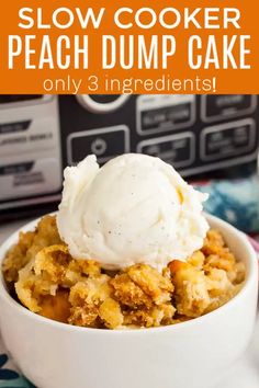 this slow cooker peach dump cake is the perfect dessert to serve for any occasion