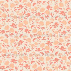 an orange and white floral wallpaper with pink flowers on it's side,