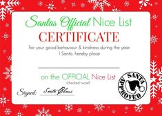 a certificate for santa's official nice list