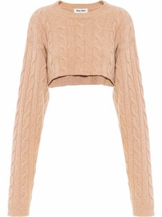 camel brown cashmere cable knit crew neck long sleeves ribbed cuffs cropped Beige Pullover, Christopher Esber, Cropped Pullover, Sweater Crop, Cashmere Jumper, Beige Sweater, Cashmere Sweater, Knitwear Women, Cropped Sweater