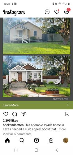 an instagram page with two pictures of the same house