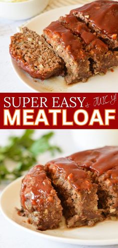 the meatloaf has been cut into slices and is ready to be eaten on the plate