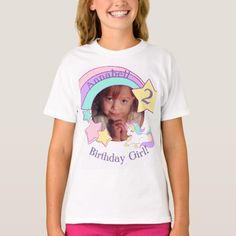 Personalized Photo Unicorn birthday T-Shirt Top Gifts For Kids, Birthday Girl T Shirt, Pastel Birthday, Unicorn Birthday Party Invitation, Girl Birthday Party Invitations, Girl 2nd Birthday, Baby Unicorn, Unicorn Shirt, Unicorn Tshirt