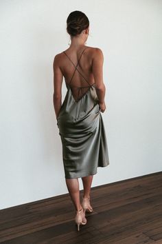 Silky Satin Midi Olive | Bridesmaid Dress | Grace Loves Lace Satin Slip Dress With Bias Cut And Strappy Back, Silk Slip Dress With Low Back For Night Out, Satin Slip Dress With Spaghetti Straps And Back Opening, Elegant Fitted Slip Dress With Cross Back, V-neck Slip Dress With Back Opening For Night Out, Elegant Slip Dress With Crisscross Straps For Spring, Elegant Spring Slip Dress With Crisscross Straps, Spring Low Back Slip Dress With Bias Cut, Summer Satin Cross Back Dress