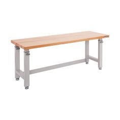 a wooden table with metal legs on an isolated white background