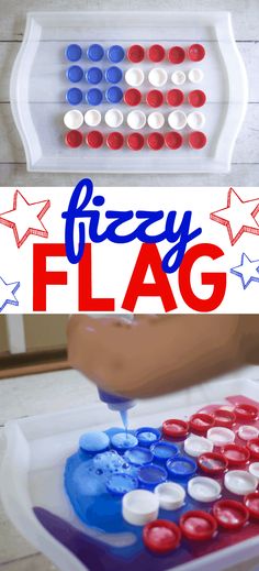 an american flag made out of buttons with the words, fizzy flag on it