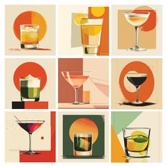 several different types of drinks are shown in this illustration