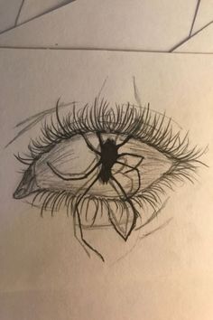 Fear Of Spiders Drawing, Eye Spider Drawing, Fear Eyes Drawing, Hand Coming Out Of Eye, Art Inspo Eyes, Spider Crawling Out Of Eye Drawing, Spider Eye Drawing, Fear Of Needles Art, Cool Eye Tattoos