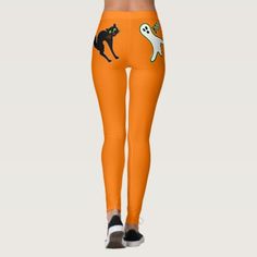 Halloween Party Creepy Scary Cat Cute Ghost Orange Leggings #Halloween #costumes #cosplay Leggings Halloween Costume, Ghost Fashion, Ghost Halloween Party, Halloween Theme Birthday, Creepy Halloween Costumes, Run Disney Costumes, Creepy Cat, Scary Cat, Witch Halloween Costume