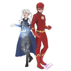 the flash and supergirl are standing next to each other in their respective outfits,