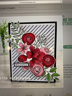 a screen shot of a card with flowers on it, and the words stampin'in