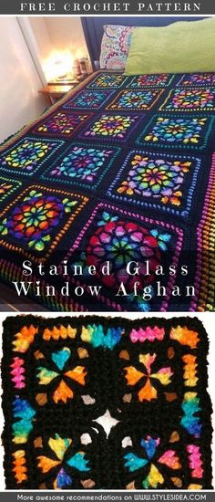 the crochet afghan pattern is designed to look like a stained glass window afghan