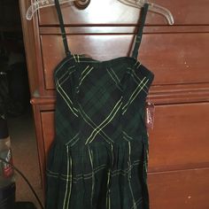 New, Never Worn Arizona Plaid Dress Cotton Lined Dresses For Night Out, Casual Plaid Mini Dress For Night Out, Spring Plaid Dress For Night Out, Plaid Dress For Night Out In Spring, Casual Plaid Dress For Parties, High Low Ruffle Dress, Vintage Halter Dress, Pink Ruffle Dress, Stripped Dress