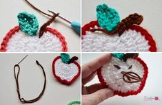 crocheted apple ornament being worked on