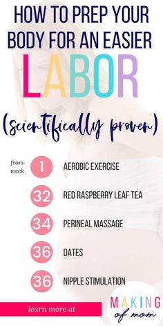 a poster with the words how to prep your body for an easier labor