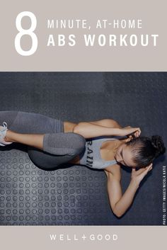 a woman doing an abs workout with the words 8 minute at - home abs workout