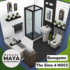 an image of a bathroom in the game sims4 nocc with text overlay