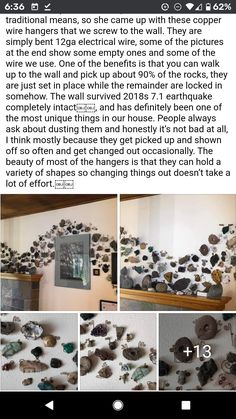 an instagramted photo with several pictures of rocks on the wall and in front of it