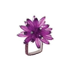 a purple flower ring with diamonds on it