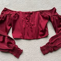 Size Xs Brand New With Tags Stunning Piece Windsor Off Shoulder Satin Corset Bustier Blouse Crop Top Long Sleeve Burgundy Bustier Blouse, Blouse Crop Top, Blouse Crop, Crop Top Long Sleeve, Satin Crop Top, Crop Top Long, Satin Corset, Corset Bustier, Long Crop Top