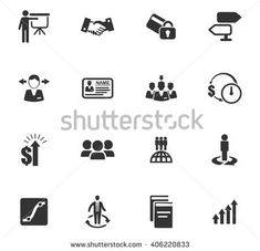 black and white business icons set with people, signs and other items to be seen in this