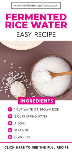 Water Benefits For Skin, Rice Water Recipe, Rice Water Benefits, Grow Thick Long Hair, Fermented Rice Water, Coconut Essential Oil, Fermented Rice