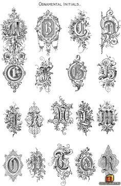 an old fashioned alphabet with ornate ornaments and letters in the style of victorian art nouveau