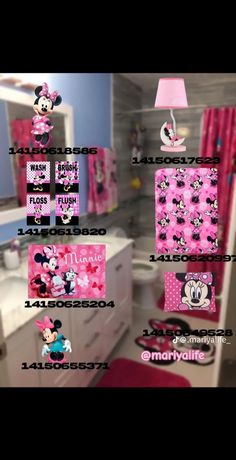 minnie mouse bathroom decor is shown in pink