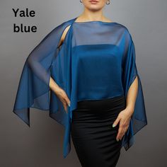 A very elegant chiffon shrug capelet for your wedding party or evening dress. Made of luxury light chiffon. Color: Yale blue (other colors are available)  Size: unique (fits all), but if you have any doubts, please contact me WE have matching bags in our Etsy Shop! WE accept credit cards! Chiffon Shrug, Chiffon Capelet, Yale Blue, Shrug Jacket, Cape Scarf, Unique Fits, Capes For Women, Elegant Accessories, Credit Cards