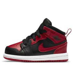 Air Jordan 1 Mid TD 'Banned' Black/University Red/Black/White Infant/Toddler Shoes Gifts For Newborns, Retro Basketball Shoes, Latest Sneakers, University Blue, Air Jordan 1 Mid, Jordan 1 Mid, Newborn Baby Gifts, Toddler Shoes, Air Jordan 1