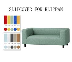 an image of a couch with different colors on it and the words slipcover for klippan