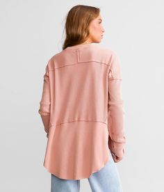 Free People Monterey Pieced Waffle Knit Top - Pink X-Small, Women's Rosie Raw edge v-neck high low hem top Thumb hole details Bust measures 48 on size small Body length 24 on size small. Self: 59% Cotton 37% Polyester 4% Elastane.  Contrast: 60% Cotton 40% Polyester. Machine wash cold with like colors. Use only non-chlorine bleach. Reshape and lay flat to dry. Low iron as needed. May be dry cleaned.. Measurements: Bust -Fullest part of bust with arms at sides. Waist -Circumference of natural wai Spring V-neck Waffle Knit Sweater, Oversized Waffle Knit V-neck Tops, Textured Knit V-neck Top For Layering, Spring Waffle Knit Top For Layering, Oversized Ribbed V-neck Knit Top, Waffle Knit V-neck Sweater In Loose Fit, Oversized V-neck Top With Ribbed Neckline, Casual Ribbed V-neck Sweater For Layering, Waffle Knit V-neck Sweater For Loungewear