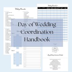 the day of wedding coordination handbook is shown in blue and has an image of flowers on it