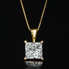 Ross-Simons - 2.00ct Princess-Cut Lab Grown Diamond Pendant Necklace. 18". Priced to please for its substantial size, our gorgeous 2.00 carat princess-cut lab-grown diamond pendant necklace makes a sensational signature style. Finely crafted in polished 14kt yellow gold and suspended from a sleek box chain. Lab-grown diamonds are identical to mined diamonds according to their optical, physical and chemical properties. All Ross-Simons lab-grown diamond jewelry in 14kt gold and platinum includes a Classic Gia Certified Necklace As A Gift, Classic Gia Certified Necklace As Gift, Luxury Anniversary Necklace, Luxury Radiant Cut Cubic Zirconia Necklaces, Square Pendant Diamond Necklace With Prong Setting, Gia Certified Timeless Square Cut Jewelry, Yellow Gold Princess Cut Fine Jewelry Necklace, Classic Gia Certified Diamond Necklace As Gift, Princess Cut Brilliant Necklace As Gift