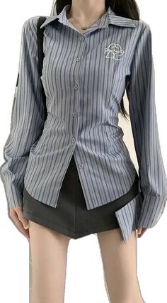 Spring Long Sleeve Tops With Vertical Stripes, Fall Long Sleeve Tops With Vertical Stripes, Casual Long Sleeve Blouse With Striped Collar, Casual Long Sleeve Shirt With Vertical Stripes, Fall Long Sleeve Blouse With Striped Collar, Fall Long Sleeve Shirt With Striped Collar, Casual Vertical Stripes Button-up Blouse, Trendy Long Sleeve Shirt With Striped Collar, Striped Long Sleeve Shirt For Spring