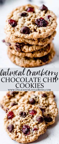 oatmeal cranberry chocolate chip cookies stacked on top of each other