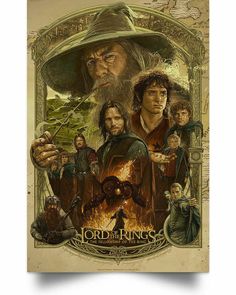 the lord of the rings movie poster is shown in two different frames, one with an image of gandalian and other characters