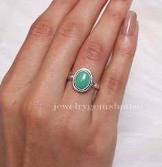 Chrysoprase Ring, 925 Solid Sterling Silver Ring, Oval Gemstone Ring, Handmade Jewelry Ring, Women Silver Ring, Boho Ring, Gift for Her Gemstone Name - Chrysoprase Stone Quality - AAA  Weight - 4.71 gm  Length - 1.5 cm Width - 1.2 cm Stone Shape - As shown in the picture Ring Size - All Ring Size Available  We serve complete 925 sterling silver Jewelry and genuine properties of the stone.  The products are dispatched from the small business from UK. Product Quality and Packaging - Our all products are 925 Silver Stamped which shows that the product is genuine and authentic .The products are dispatched from the small business from UK so you get the product on time and the product packaging comes in bubble foil wrap with all the precautions taken primarily that your product reaches you with Picture Ring, Chrysoprase Ring, Handmade Jewelry Ring, Ring Oval, Ring Boho, Boho Ring, Ring Women, Jewelry Ring, Boho Rings