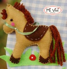 a stuffed horse is on the back of a doll's chair with its head turned to look like it has long hair